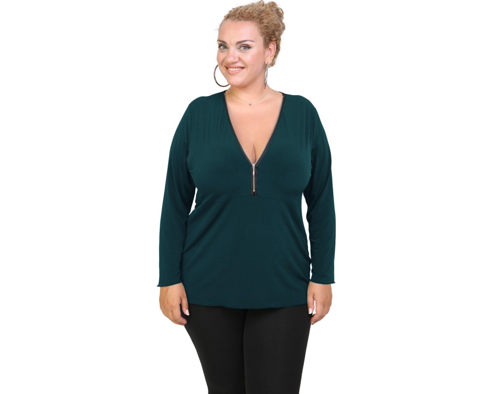 B20-190 Jersey Blouse with zipper - Petrol Plus Size