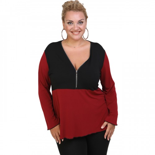 B20-190D Jersey Blouse with zipper - Bordeaux