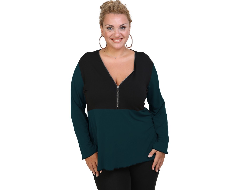 B20-190D Jersey Blouse with zipper - Petrol Plus Size