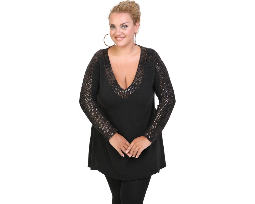 B20-2449 Knitted two-color blouse in alpha line Plus Size