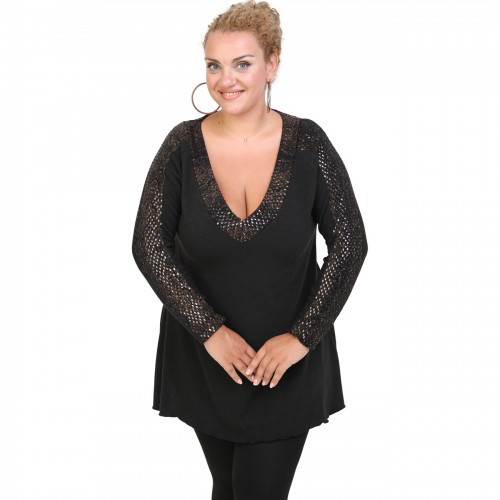 B20-2449 Knitted two-color blouse in alpha line