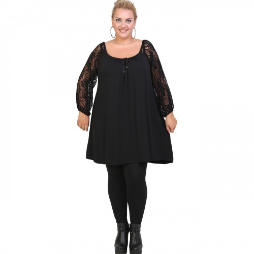 B20-245MD Black Blousedress with lace sleeves