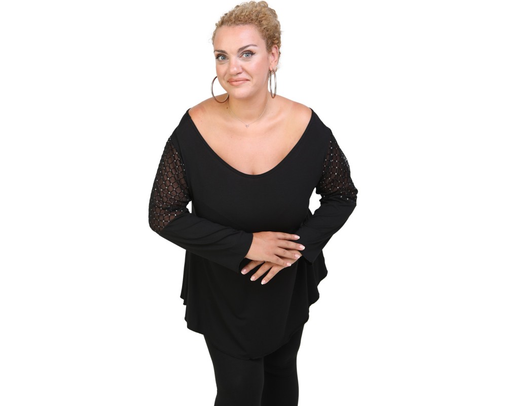 B20-2713 Alpha Blouse with tulle Plus Size