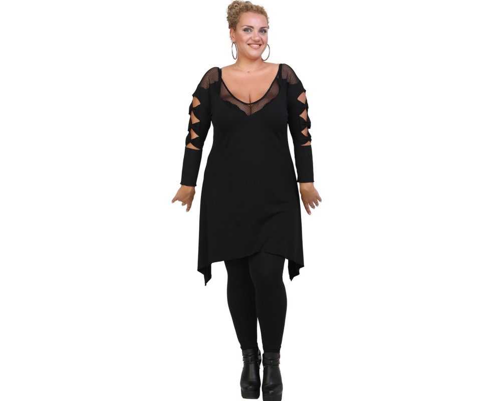 B20-282D Evaze Blousedress with laser sleeves Plus Size