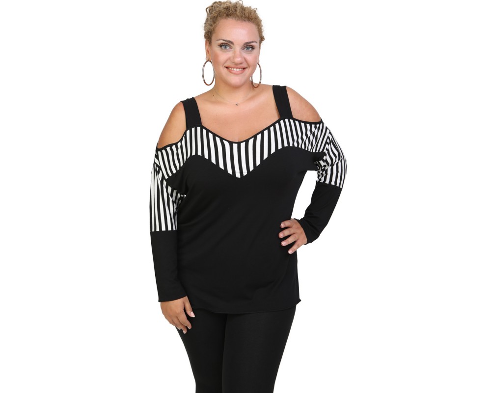 B20-548 Raglan Blouse with stripes Plus Size