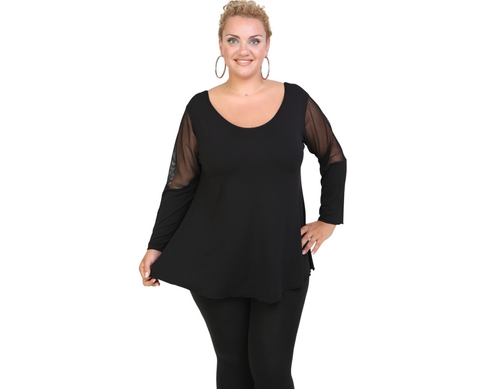 B20-5513 Alpha Blouse with net sleeves Plus Size