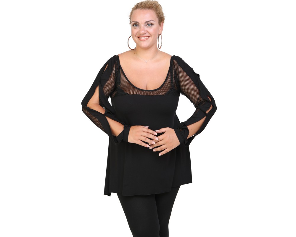 B20-5526 Alpha Blouse with net Plus Size