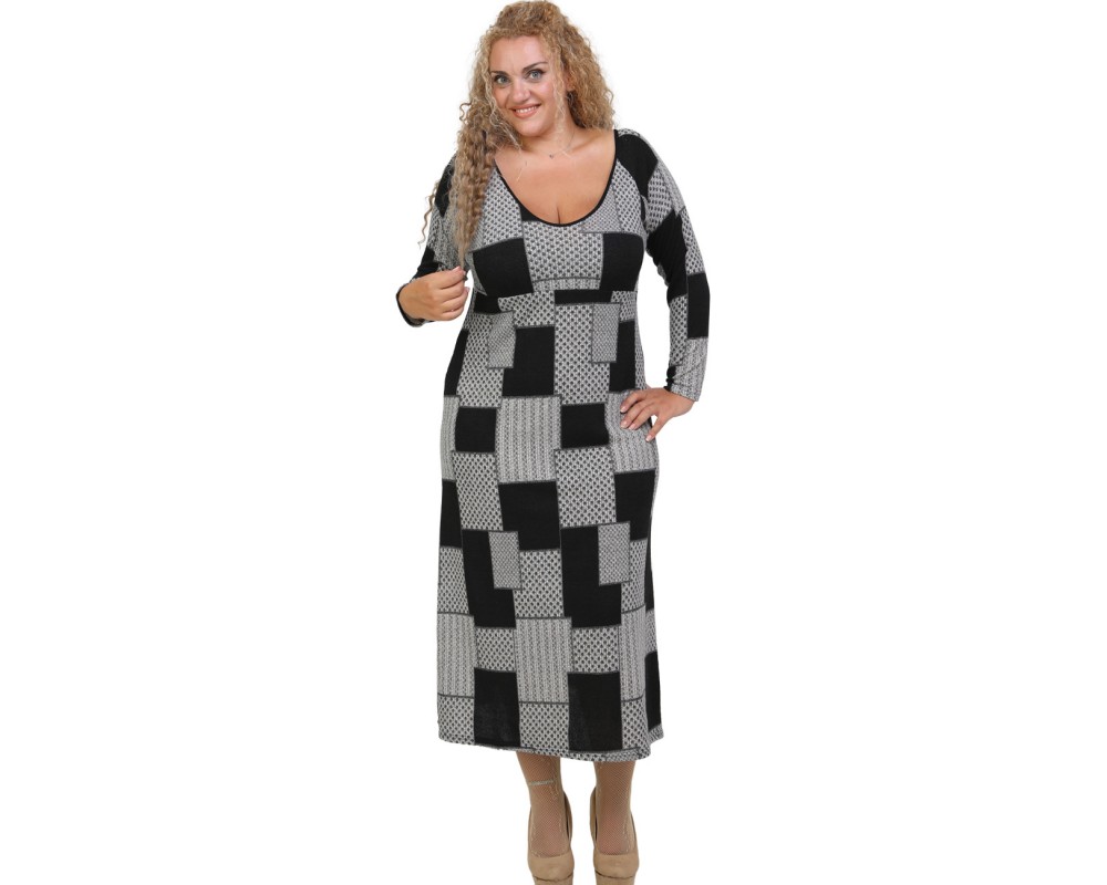 B20-5723FK Long Knitted Dress with pattern Plus Size
