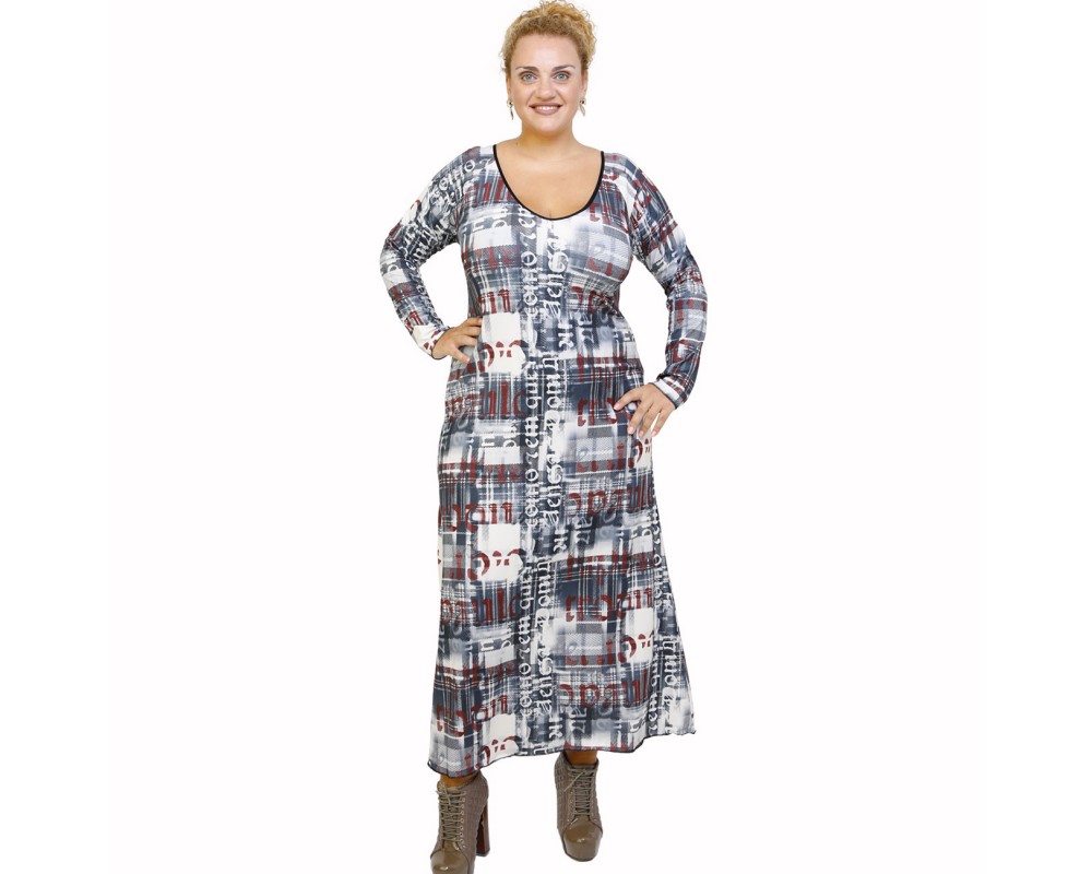 B21-1023FK Long dress with pattern Plus Size