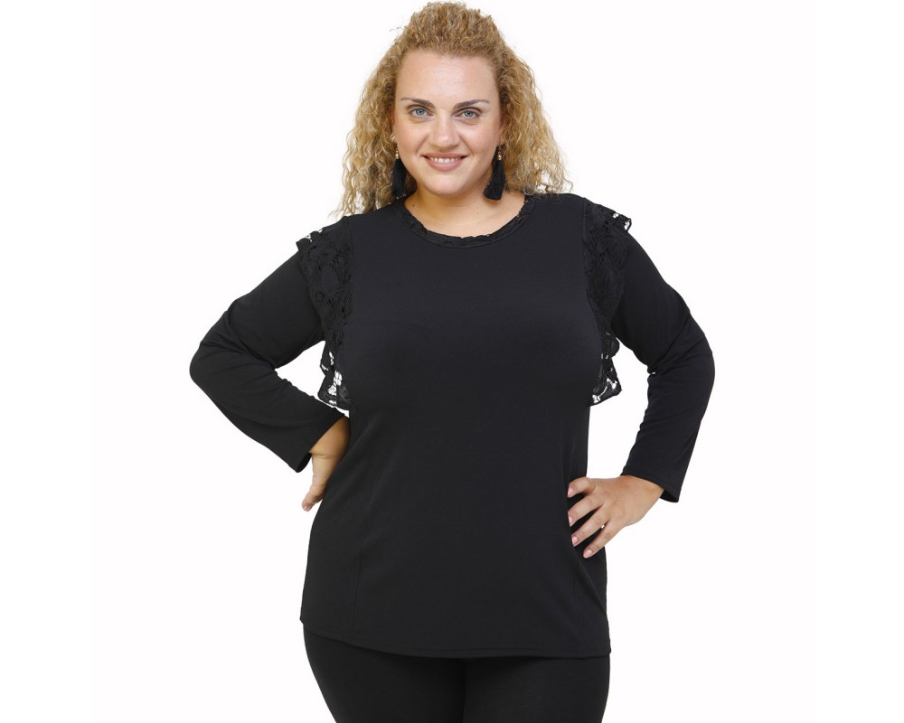 B21-108ZD Classic blouse with feathers Plus Size