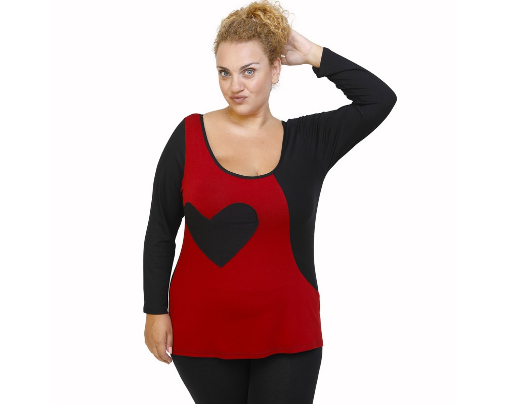 B21-124 Classic blouse with heart - Bordeaux Plus Size