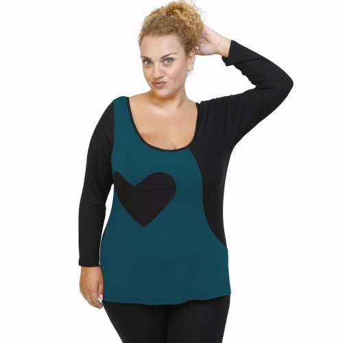 B21-124 Classic blouse with heart - Petrol