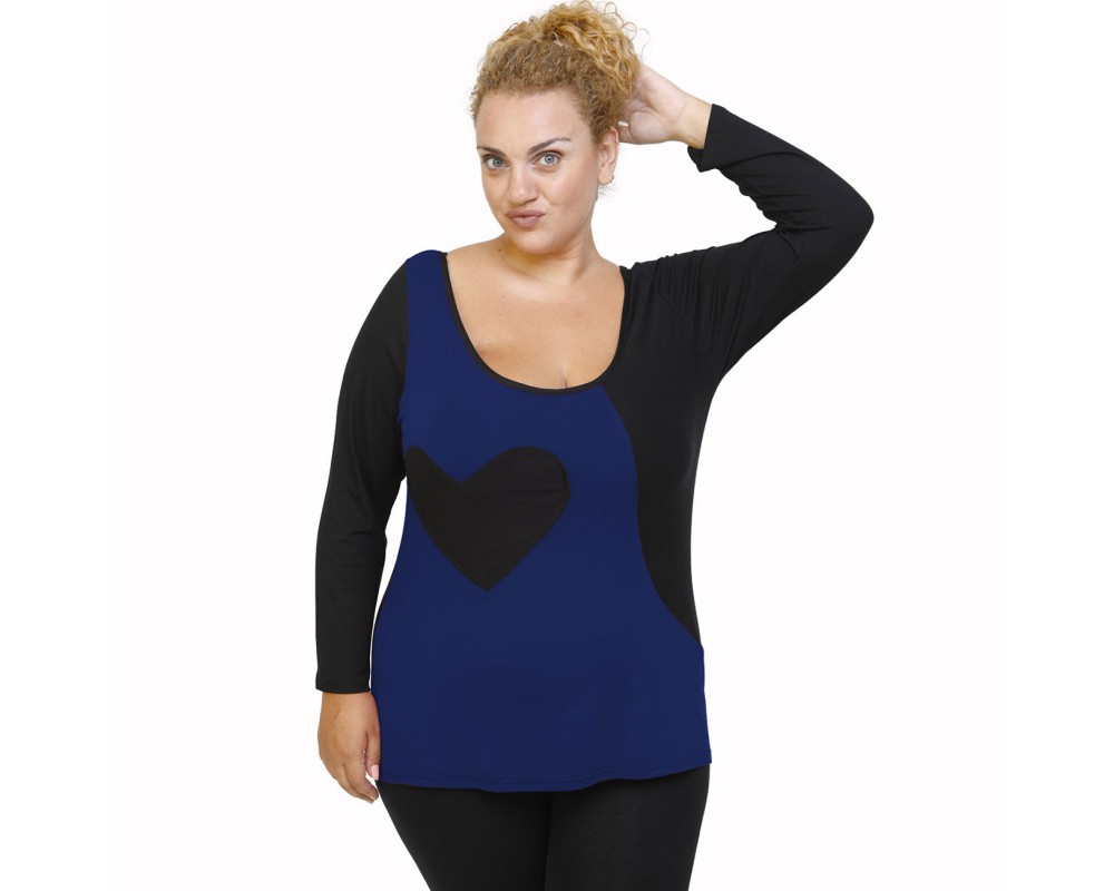B21-124 Classic blouse with heart - Royal Blue Plus Size