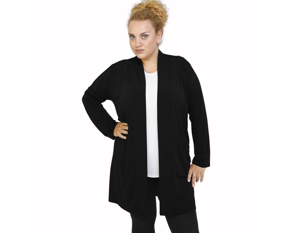 B21-142 Classic long cardigan - Black Plus Size