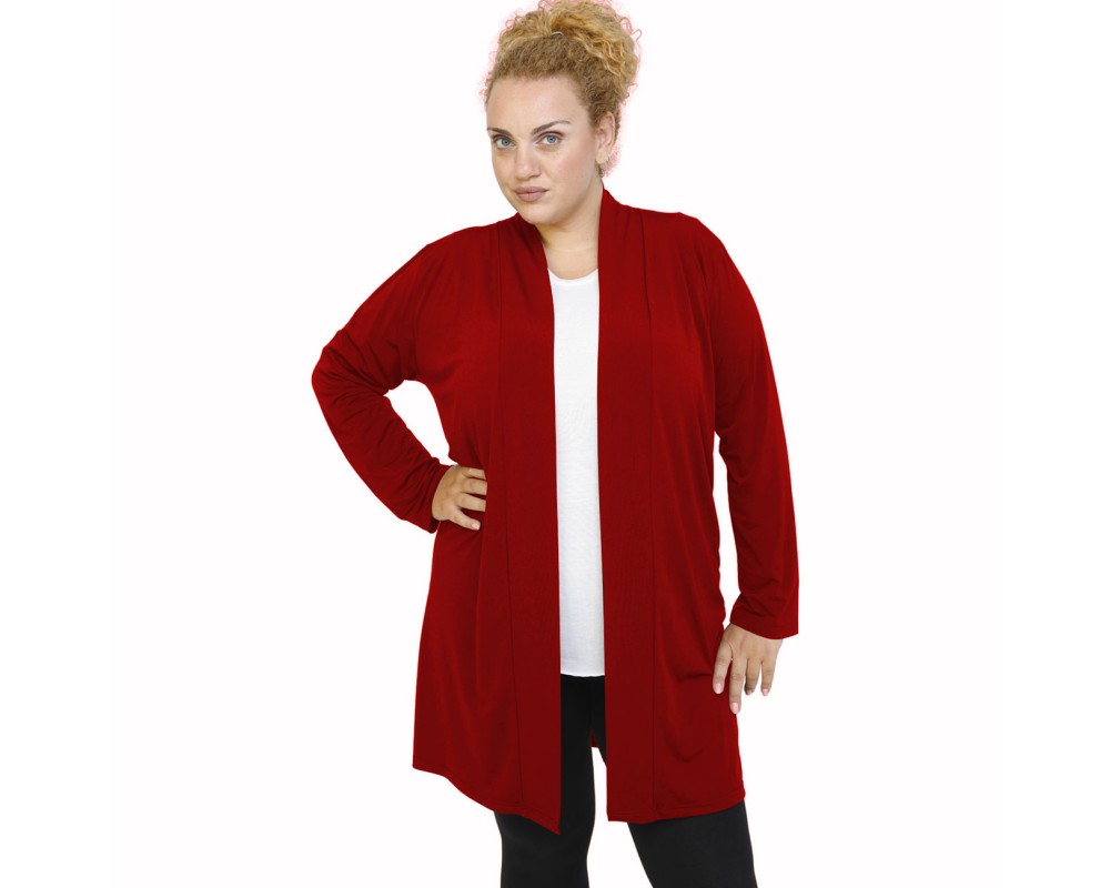 B21-142 Classic long cardigan - Bordeaux Plus Size