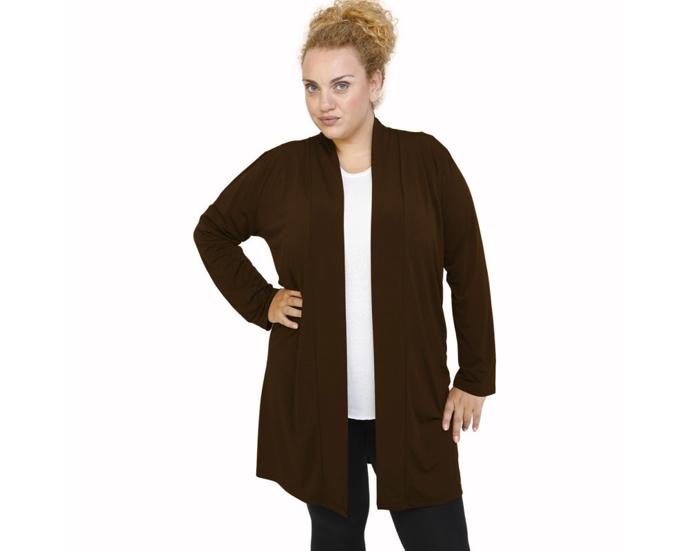 B21-142 Classic long cardigan - Brown Plus Size