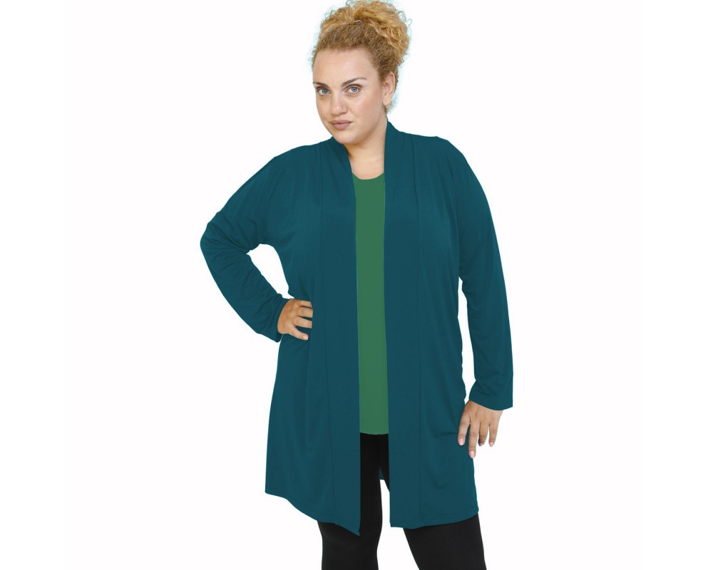 B21-142 Classic long cardigan - Petrol Plus Size