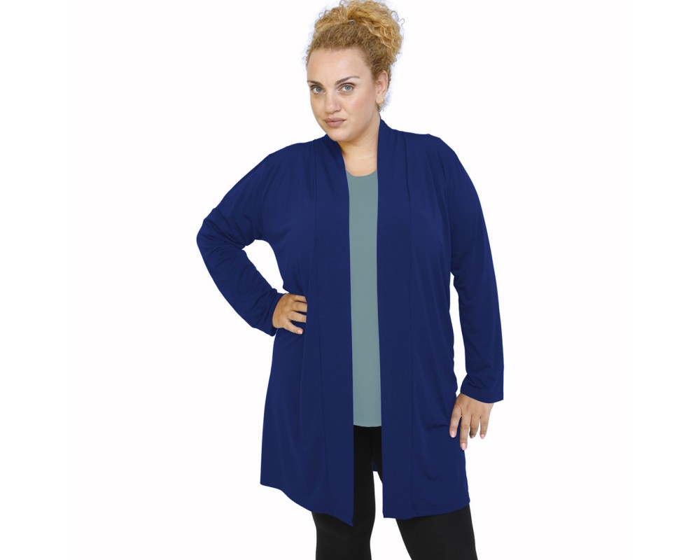 B21-142 Classic long cardigan - Royal Blue Plus Size