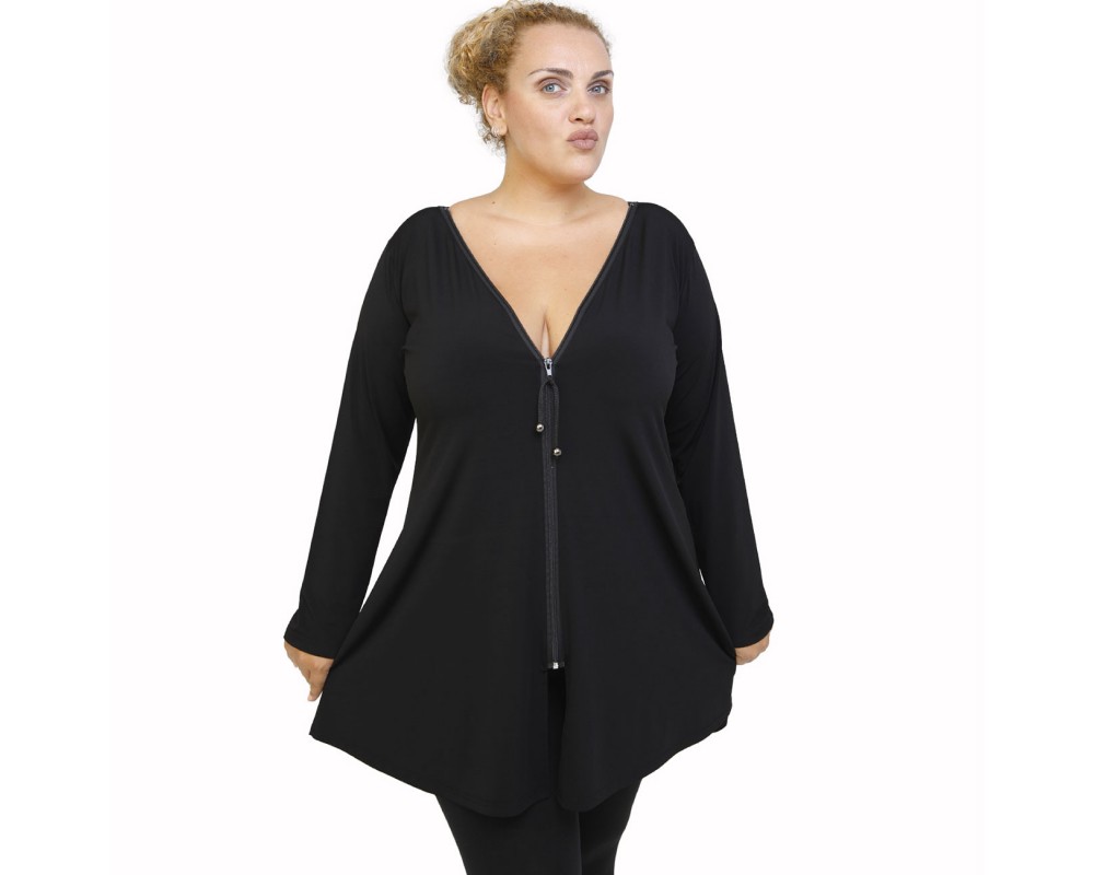 B21-176F Blousedress with zipper - Black Plus Size