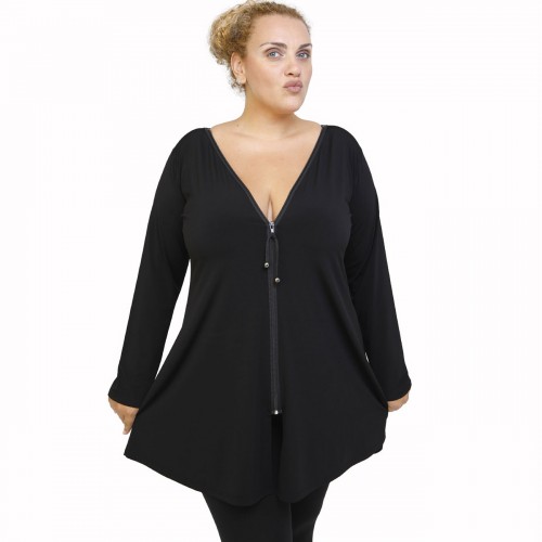 B21-176F Blousedress with zipper - Black