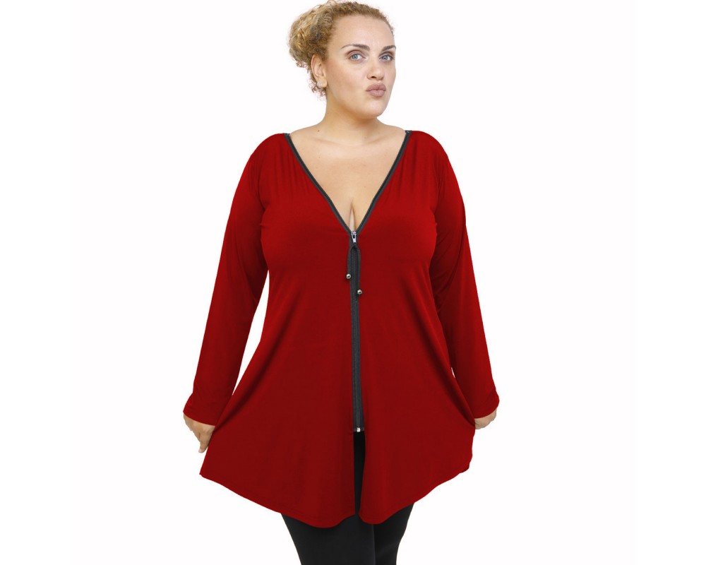 B21-176F Blousedress with zipper - Bordeaux Plus Size