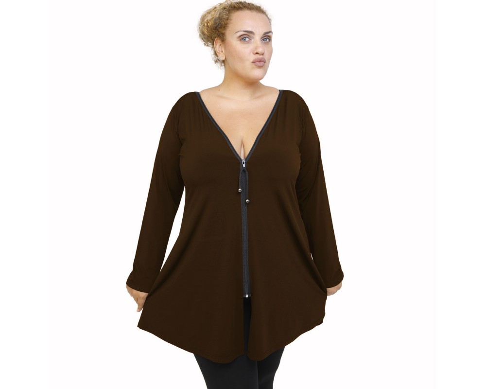 B21-176F Blousedress with zipper - Brown Plus Size