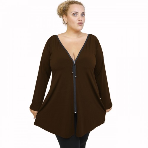 B21-176F Blousedress with zipper - Brown