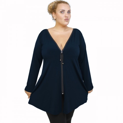 B21-176F Blousedress with zipper - Navy Blue