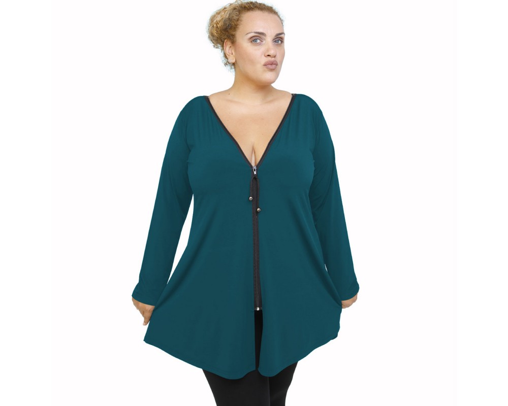 B21-176F Blousedress with zipper - Petrol Plus Size