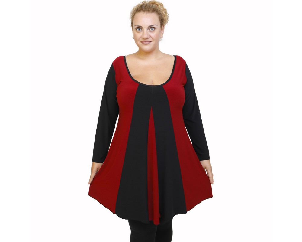 B21-176K Blousedress with pattern - Bordeaux Plus Size