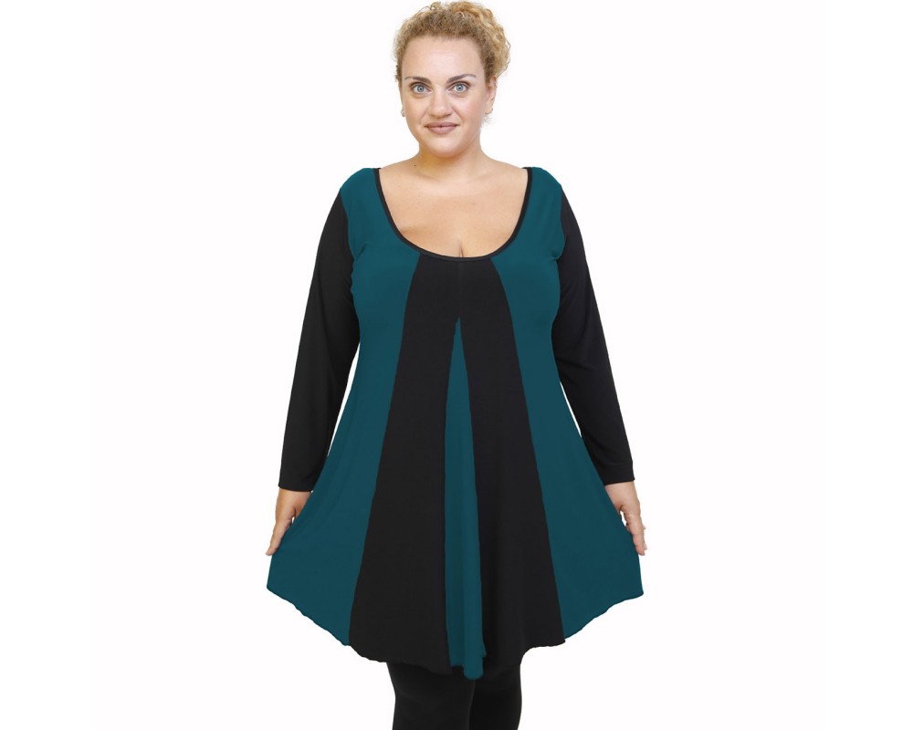 B21-176K Blousedress with pattern - Petrol Plus Size