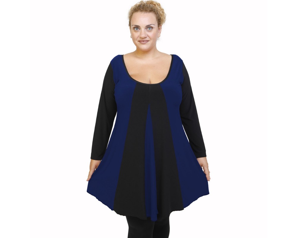 B21-176K Blousedress with pattern - Royal Blue Plus Size