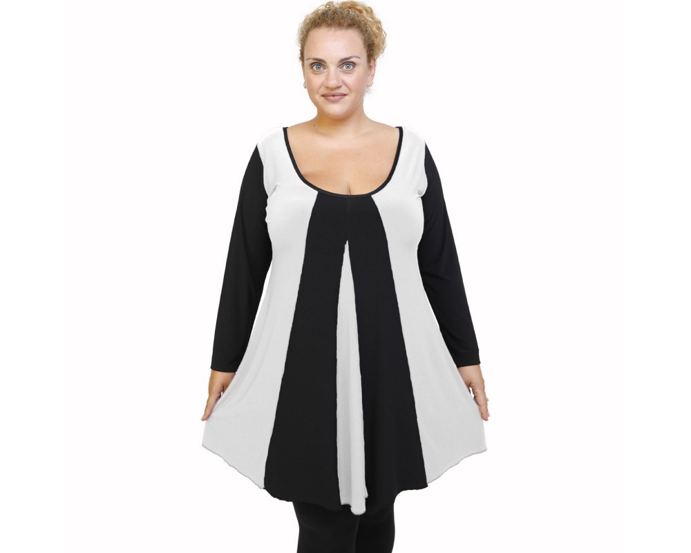 B21-176K Blousedress with pattern - White Plus Size