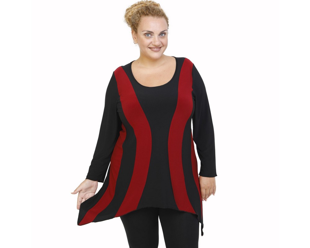 B21-191 Blousedress with pattern - Bordeaux Plus Size