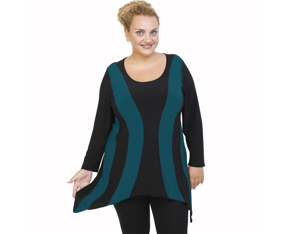 B21-191 Blousedress with pattern - Petrol Plus Size