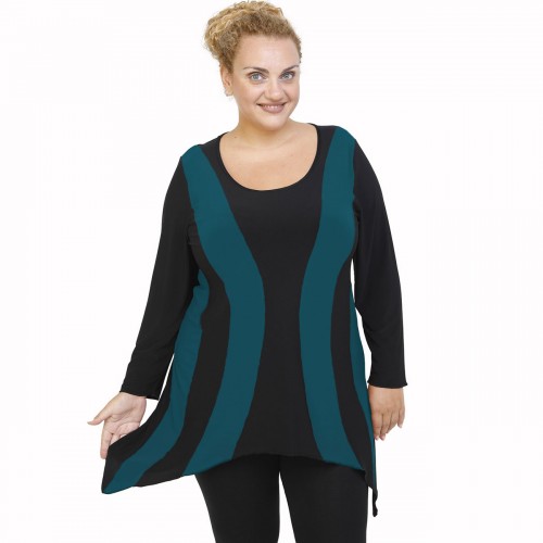 B21-191 Blousedress with pattern - Petrol