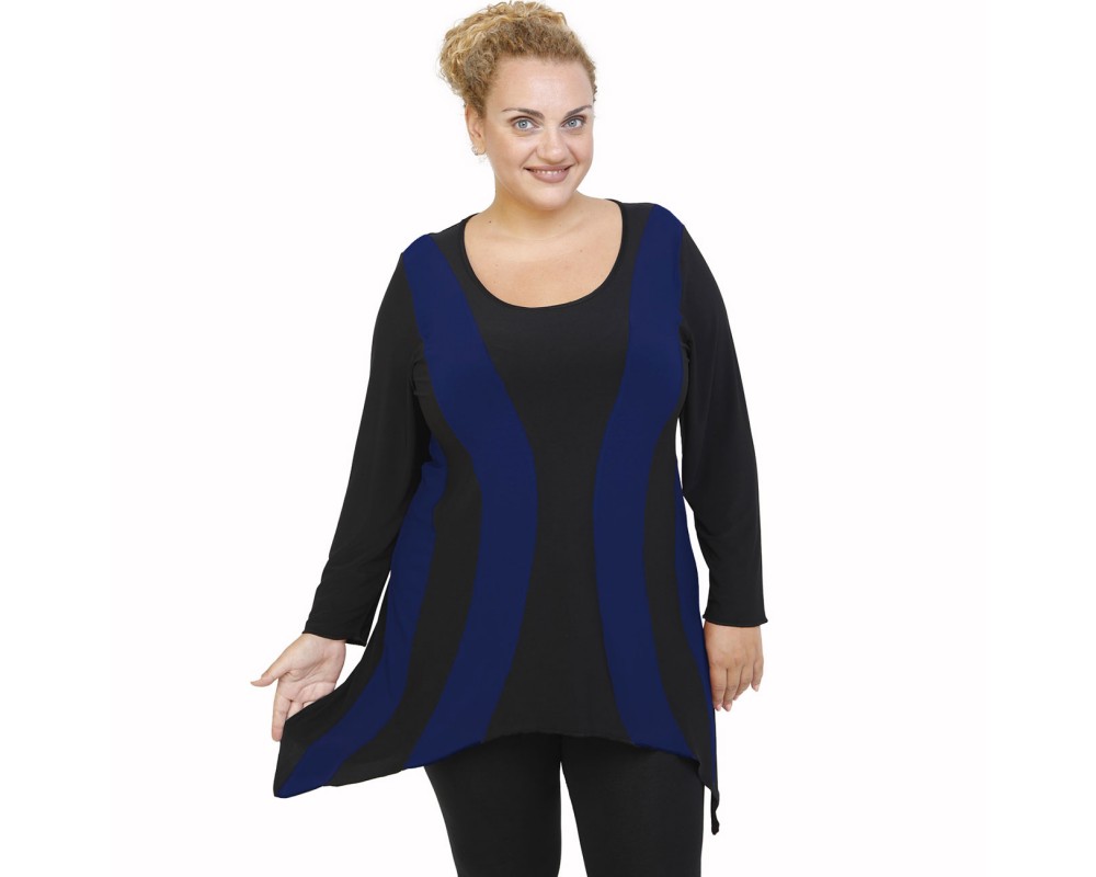 B21-191 Blousedress with pattern - Royal Blue Plus Size