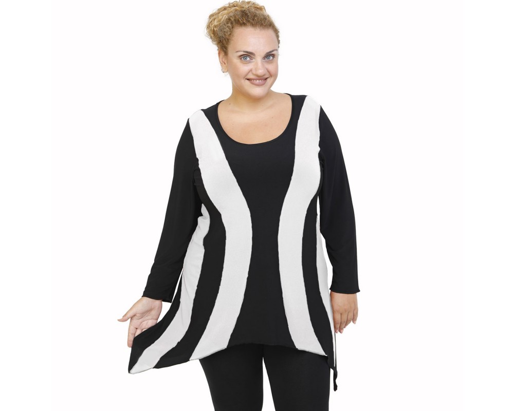 B21-191 Blousedress with pattern - White Plus Size