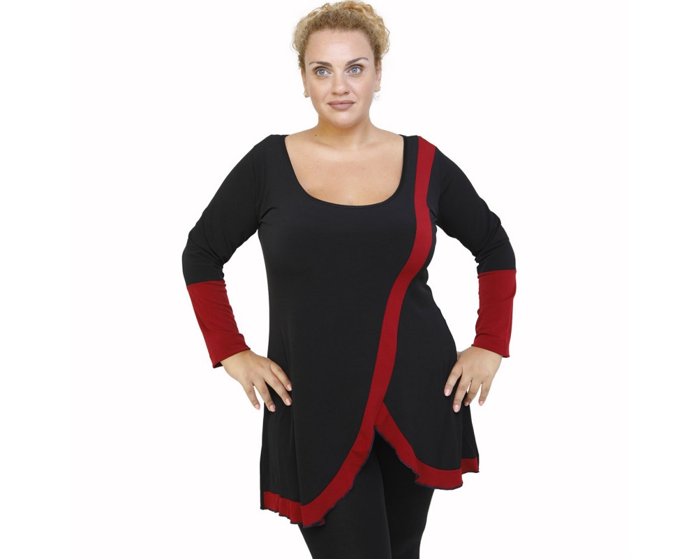 B21-197 Blousedress with pattern - Bordeaux Plus Size