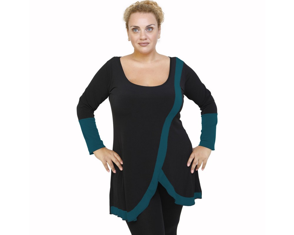 B21-197 Blousedress with pattern - Petrol Plus Size