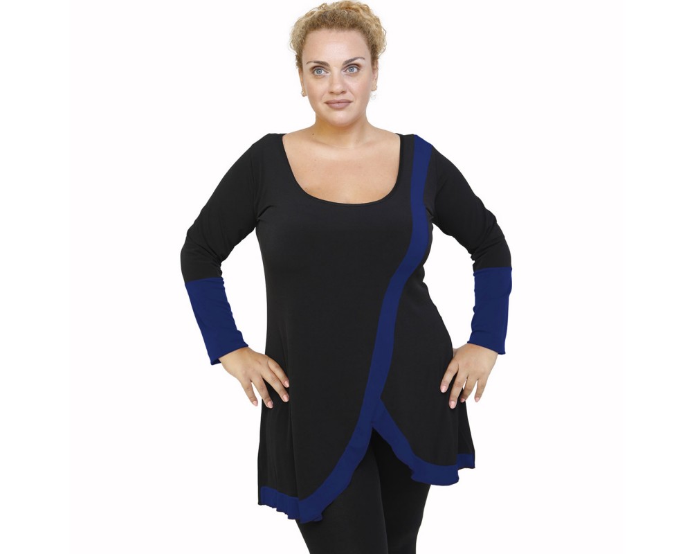 B21-197 Blousedress with pattern - Royal Blue Plus Size