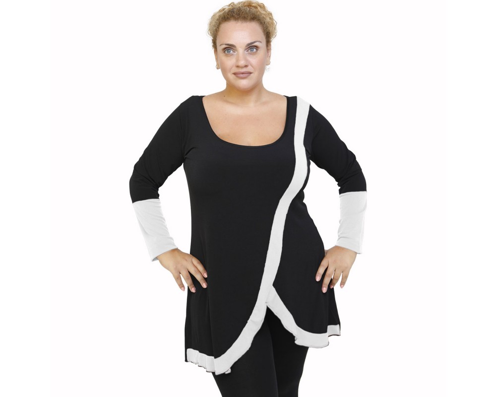 B21-197 Blousedress with pattern - White Plus Size