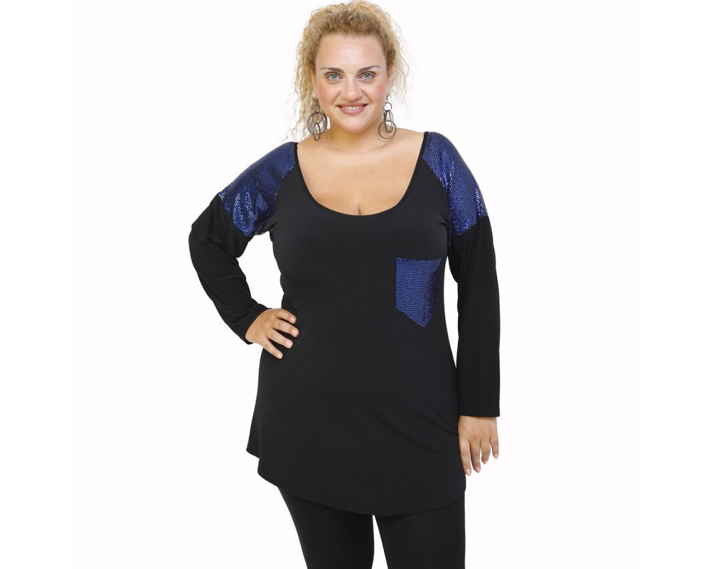 B21-2279TS Classic blouse with pocket - Royal Blue Plus Size