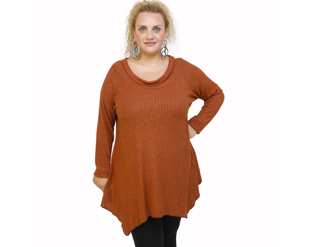 B21-2523AKZ Knitted alpha blouse - Rust Plus Size