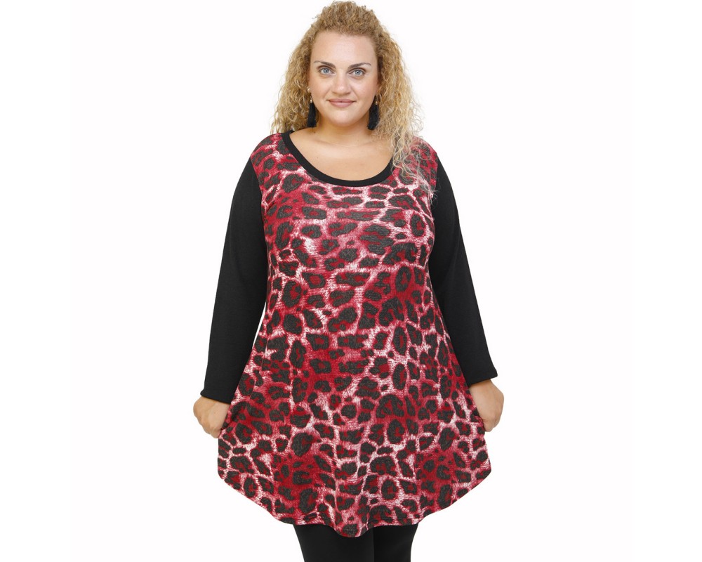 B21-2876 Knitted blousedress with pattern - Bordeaux Plus Size