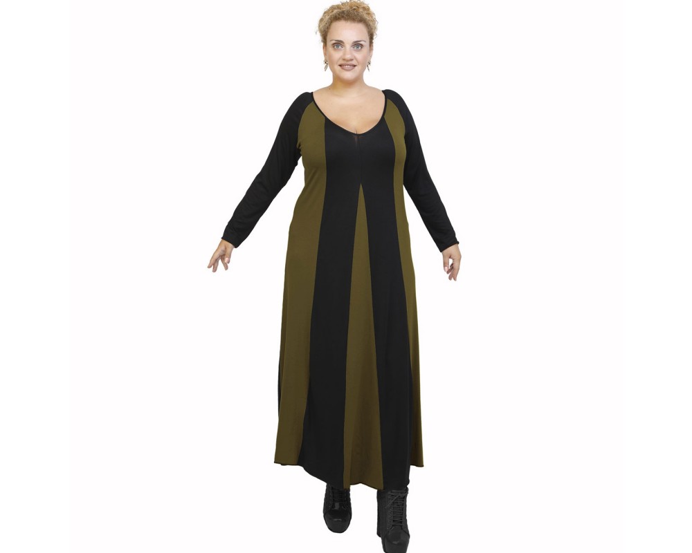 B21-296 Long dress - Khaki Plus Size