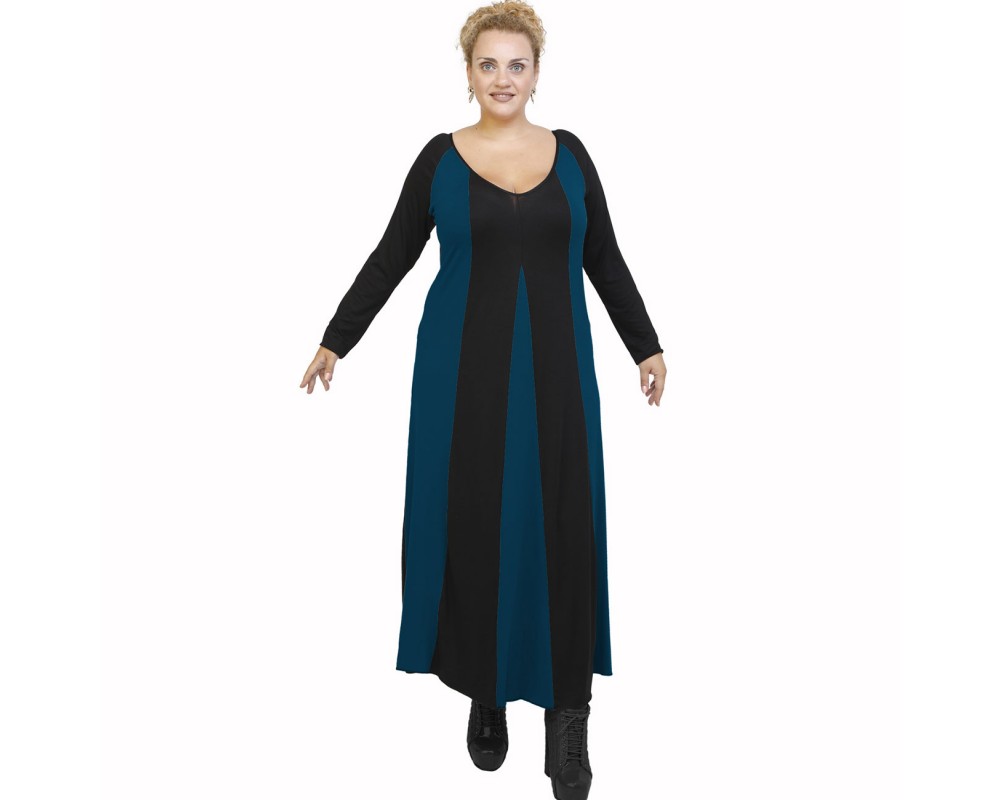 B21-296 Long dress - Petrol Plus Size