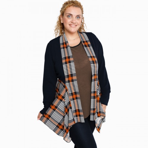 B21-3841 Asymmetric knitted cardigan with pattern - Rust