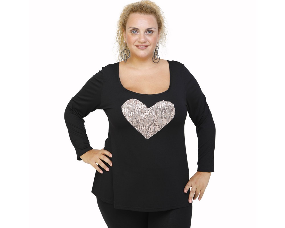 B21-5008LK Evaze blouse with heart - Beige Plus Size