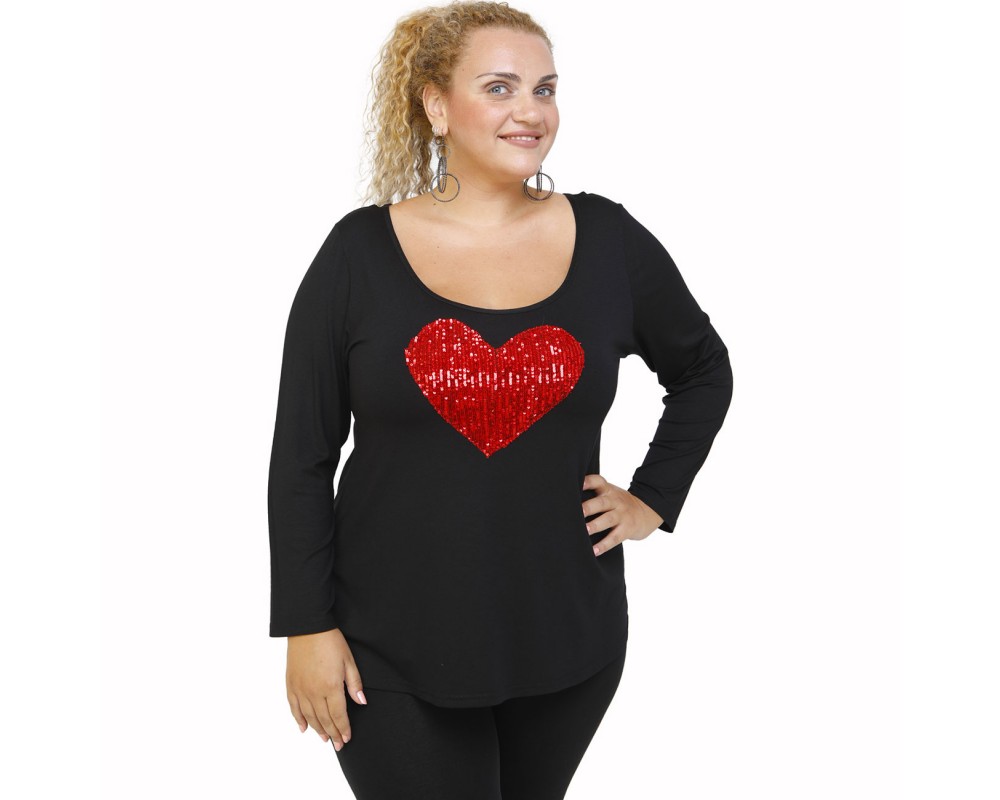 B21-5008LK Evaze blouse with heart - Red Plus Size